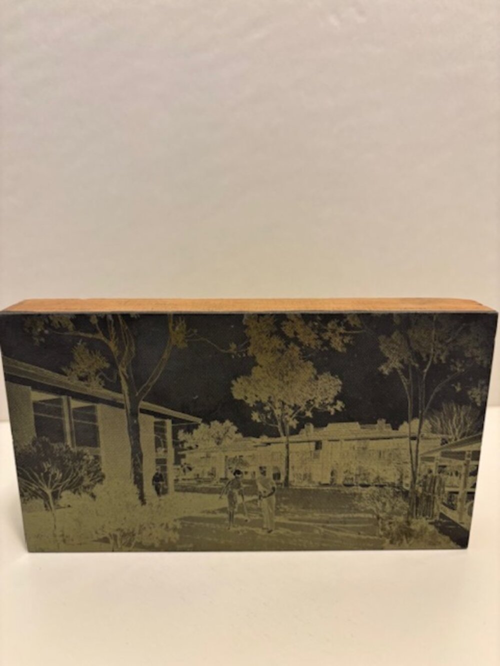 Vintage decorative wooden block with landscape image with people - REDUCED!